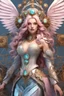 Placeholder: Facing front mechanical cyborg lion turtle straddle wings detailed, intricate, mechanical, gears cogs cables wires circuits, gold silver chrome coppersurreal, soft pink flowing hair,big eyes,full frame,full tiara,jewelry,filigree,luxurious pale blue outfit, from iridescent scales with decor,aesthetics of the female body, sophisticated,with floral elements,detailing,hd,delicate background, rainbow,magic,bohemian photo,shine, gloss,magical,beautiful, enchanting, colorful,bright studio lighting,iso