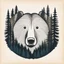 Placeholder: M shaped bear head surrounded with lots of woods silhouette in background, letterpress style, minimalistic pencil art