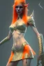 Placeholder: painting of a tall elven young woman with short light orange hair and freckles on the cheak bones and tall body of a topmodel light clothes, full body shot, ultra realistic, concept art, intricate details, eerie, highly detailed, photorealistic, octane render, 8 k, unreal engine. art by artgerm and greg rutkowski and charlie bowater and magali villeneuve and alphonse mucha