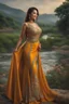 Placeholder: ((full shot body)) photo of the most beautiful artwork in the world featuring model, smiling, , High Detail, Sharp focus, dramatic, photorealistic, ultra sharp, ultra hd, hyper realistic, ultra realistic, ((((dress)))), trending on artstation, sharp focus, studio photo, intricate details, highly detailed, standing in nice pose in country side with river ,water fall ,rocky vally