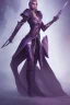 Placeholder: girl in futuristic ninja armor, cloak, two swords, glowing purple armor, fighting pose