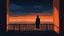Placeholder: A lone figure stands on a balcony overlooking a city at night. The figure is silhouetted against a brightly lit doorway, casting a warm orange glow. The city below is a blur of lights, with hints of orange and red reflecting off the dark buildings. The sky is a deep, moody blue, with a few wispy clouds. The overall mood is one of solitude and contemplation.