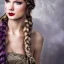 Placeholder: viking queen with purple armor, delicate purple braided hair, white flowing dress, highly detailed, 8k, ambient light, taylor swift