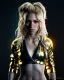 Placeholder: portrait, Shakira, blonde artist, angry, Realistic image, MMA robe, hoodie, mma gloves, loose long hair, fight pose, eyes, make-up, gold line make-up, moisture, sweat, fog, goddess, Neon colors, leds. Black background, photo studio, concept art, smooth, unreal engine 5, god lights, ray tracing, RTX, lumen lighting, ultra detail, volumetric lighting, 3d, finely drawn, high definition, 4k.