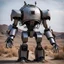 Placeholder: trash mech suit, human-sized, made of scrap metal, small, round dome head,