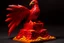 Placeholder: A brick red volcano with a fiery phoenix designed in Ica stones