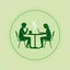 Placeholder: A circular logo in a distinctive green color with two people sitting around a two-person table in the center, one drinking coffee and the other working on their laptop.
