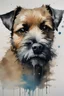 Placeholder: A minimalist portrait of a border terrier by Ryan Hewett , willem haenraets, watercolor, wet on wet and splattering techniques, centered, perfect composition, abstraction, surrealism