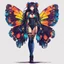 Placeholder: full body portrait illustration , long hair, with detailed blueprints and engineering schematics of a walking hybrid Madagascan sunset moth insect girl, in anime style, drawings, 8k, vibrant natural colors, tight bodysuit, white skin, wings above sholder