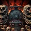 Placeholder: DJ of the damnded, insanely detailed DJ booth in hell, MID set, speakers and equipment made of bone, anatomically correct, add more skulls in th audience, photorealism, vray, 8k 3d