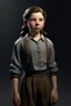 Placeholder: ragazza orfana di 14 anni del 1940, figura intera, stile realistico-drammatico, salopette e camicia