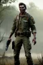 Placeholder: photorealistic, digital image, 12k ultra high definition, highly detailed,cool looking zombie with human features ,he is a wildlife ranger, ripped ranger clothing,nail scratches,wiild hair, close-up action shot of him, mysterious , exploding dramatic and chaotic background