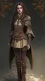 Placeholder: girl, brown hair, Her eyes are brown, she wears fantasy medieval clothes, she is slim, full body with boots