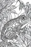 Placeholder: DRAW TO COLORING OF A CHAMELEON ON A JUNGLE, BLACK AND WHITE CARTOON STYLE, FEW DETAILS, THICK LINES, NO SHADING LINES