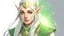 Placeholder: Generate a dungeons and dragons character portrait of a female elf who is a cleric of the moon with dark hair, tan skin, green eyes and is surrounded by holy light