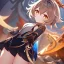 Placeholder: potrait of genshin in genshin ((genshin)) ((genshin ingame outfit)) wearing a short skirt, black short hair, orange eyes