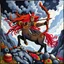 Placeholder: crochet yarn art, quilt depicting a Male Centaur aiming a bow and arrow in a fantastical setting, colorful yarn, extreme contrast, concept art, stunning, dramatic, intricate details, reminiscent of the stylized concept art of Ash Thorp, showcasing the beauty of crochet