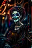 Placeholder: hyper real oil painting portrait of posing laughing dreaming harlequin in cable trolley in goth ruins background, zeiss prime lens, bokeh like f/0.8, tilt-shift lens 8k, high detail, smooth render, down-light, unreal engine, prize winning