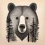 Placeholder: M shaped bear head combined with woods silhouette in background, letterpress style, minimalistic pencil art