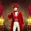 Placeholder: ultra-fine detailed circus ringmaster standing alone inside dark circus tent, garish red coat, desolate, dark circus, night circus, 1800s, chiaroscuro lighting , 8k UHD, matte painting, illustration, renaissance, artwork, high-quality, creepy, rocco, greg rutowski, howard lyon, alphonse mucha