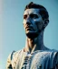 Placeholder: Ultra Realistic image, roman sculpture, marble deluxe material, Angel di maria soccer player, Greece Laurel crown, miguel angel style, chisel style, emperador, waist up portrait, cinematic lighting, God light, god rays, 4k resolution, smooth details, ornate details, soft lighting, unreal engine 5, sky background.