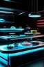 Placeholder: Create a Space-Age Sushi Bar, with levitating sushi platters and holographic soy sauce dispensers. Clean art line, no shadows, clean details