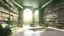 Placeholder: Modern green library interior with sunlight. Decor and desing concept. 3D Rendering