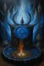 Placeholder: Living cauldron with blue sigil, slightly demonic, prize winning oil painting