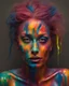 Placeholder: Portrait of a horrifying nude banshee made out of colorful paint