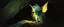 Placeholder: pen outline with some neon airbrush, glowing quickling pixie gremlin in the shadows with long fluffy white fur looking at awesome glowing cave painting, pin hole camera, in the style of Rembrandt