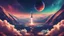 Placeholder: 4k picture of the sky with a rocket flying towards a distant planet, stars, sky, vast, colorful, large planet,mountain, wallpaper, detailed, small details, blue, starry, dark night