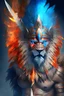 Placeholder: lion face, 6 pack abs, feathers, spear, metal body, fire and ice