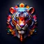 Placeholder: logo design, complex, trippy, bunchy, 3d lighting, 3d, tiger, realistic head, colorful, floral, flowers, cut out, modern, symmetrical, center, abstract