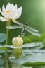 Placeholder: A hyper-realistic, Create An Image Of An Emerald-Silver Transparent Dragonfly On A White Lotus Flower, With Detailed Transparent Wings, Water Droplets, Macro Photography, Bokeh Close-Up.