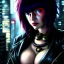 Placeholder: fullbody portrait in oil on canvas busty female Cyborg ,Akira Bike, ominous, intense stare, sad eyes, post-apocalyptic in a cyberpunk city, ghost in the shell, BladeRunner movie poster, , masterpiece, realistic, intricate detail, sci-fi fantasy style, volumetric lighting, particles, highly detailed ,cinematic , deep colours,8k, by Kaare Andrews and caravaggio, signed YAK