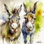 Placeholder: dnd, fantasy, watercolour, humongous strokes, stylistic, portrait, illustration, furry, a couple of donkeys , personable face