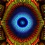 Placeholder: a mandelbulb 3d fractal made of small metallic random color cubes