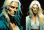 Placeholder: create an imaginative full body print illustration of an ethereal, otherworldly haggard, scarred, and grim, flaxen haired female grandmaster Witcher , in the comic book art style of Bill Sienkiewicz, Mike Mignola, and Jean Giraud Moebius, with highly detailed facial features , finely drawn, colored and inked,