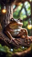 Placeholder: portrait of hairy frog living inside a tree house in a hollow huge tree growing light bulbs,bokeh like f/0.8, tilt-shift lens 8k, high detail, smooth render, down-light, unreal engine, prize winning