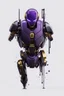 Placeholder: Human Like Cyborg, Royal purple and Gold, Combat Robot, Dangerous, Strong, Destroyed, Inside a Vat of Liquid