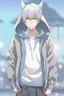 Placeholder: Anime man wearing a hoodie with a slight smile