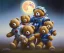 Placeholder: little boy and big teddy bears on moon. oil on canvas