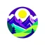 Placeholder: logo illustration mountains sun green violet