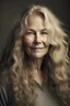 Placeholder: portrait of a beautiful 50 year old norwegian woman with long blond wavy hair, curvy body, earthbound, warm-hearted