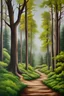Placeholder: adults oil painting of a forest landscape with tall trees and a winding path, style=oil painting, no outline ,spill art