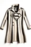 Placeholder: Men's Superman's Zara overcoat Winter elegant inspired by Superman's emblem design beige tones with dual color on a white background, product catalog photography, soft spot lighting, depth of field, 4k –ar 3:5 –q 2