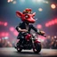 Placeholder: heavy metal kobold strawberry beast business man on motorbike wearing black helmet, in spots on concert stage ,bokeh like f/0.8, tilt-shift lens 8k, high detail, smooth render, down-light, unreal engine