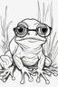 Placeholder: Outline art for cute coloring pages with frog with glasses, full body, white background, sketch style, only use outline, clean line art, no shadows and clear and well outlined.