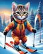 Placeholder: Hermosa Pintura coloreada de un gato antropomorfico con traje de esquiador, esquiando en la nieve, calidad ultra, hiperdetallado,12k, arte lineal