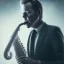 Placeholder: A portrait of a kiefer sutherland with beard playing saxophone, blade runner, low key lighting, volumetric light, digital art, highly detailed, fine detail, intricate, ornate, complex, octane render, unreal engine, photorealistic